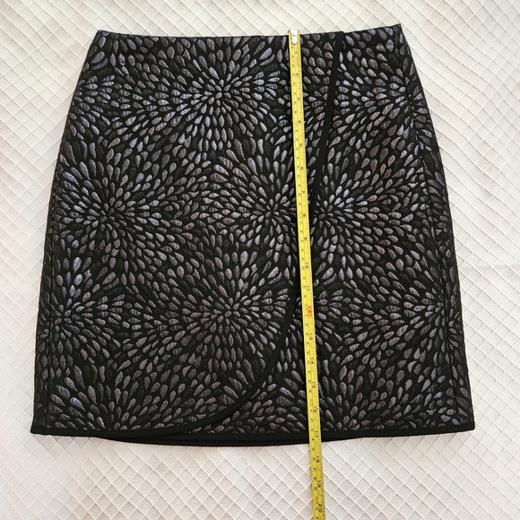 LOFT Petite Black Metallic Patterned Faux Wrap Mini Skirt - Picture 9 of 9